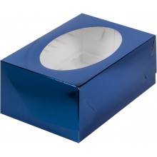 Короб картонный под  6 капкейков синий с окном